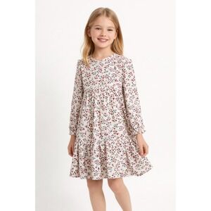 Tahari Girl Dress Size‎ 4 Floral Long Sleeve A-Line Peplum Teal Burgundy Ruffle